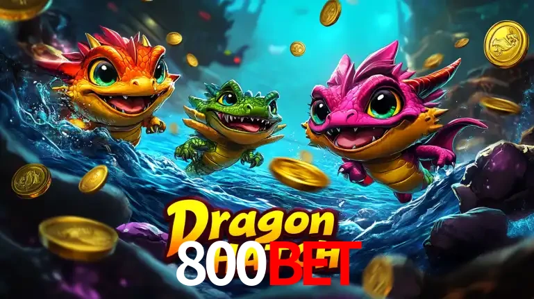 Arte promocional do jogo Dragon Hatch com três adoráveis dragões bebês nadando entre moedas de ouro, um dos slots mais divertidos para jogar no cassino 800BET.