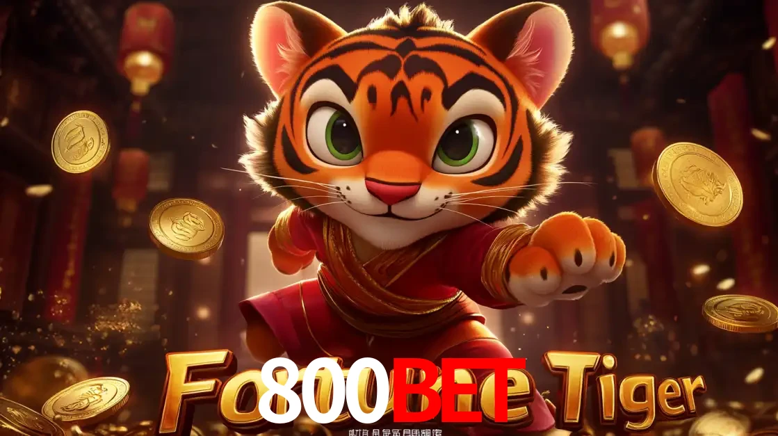 O carismático mascote do jogo de slot Fortune Tiger, um tigre fofo em pose de artes marciais, pronto para trazer sorte e multiplicadores de ganhos no cassino online 800BET.