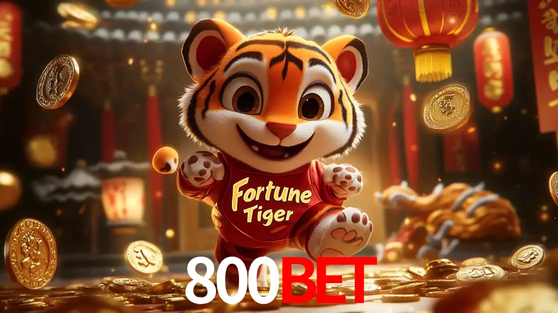O alegre personagem do Fortune Tiger correndo sobre um caminho de moedas de ouro, simbolizando os grandes prêmios e a diversão do popular jogo de slot do 800BET.