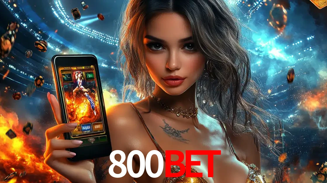 Mulher segurando um celular com um jogo de slot em destaque, tendo como fundo um estádio vibrante, simbolizando a emoção de jogar no cassino móvel 800BET.